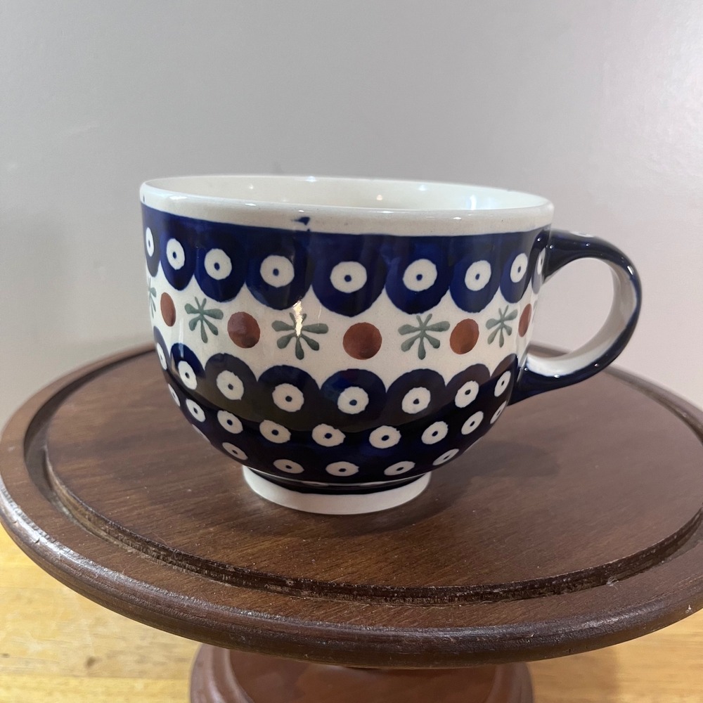 Vtg Boleslawiec Polish Pottery Peacock Eye Mug Hand Painted Stoneware Poland 56